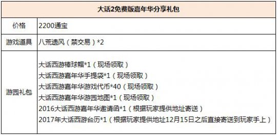 大话2免费版嘉年华分享礼包